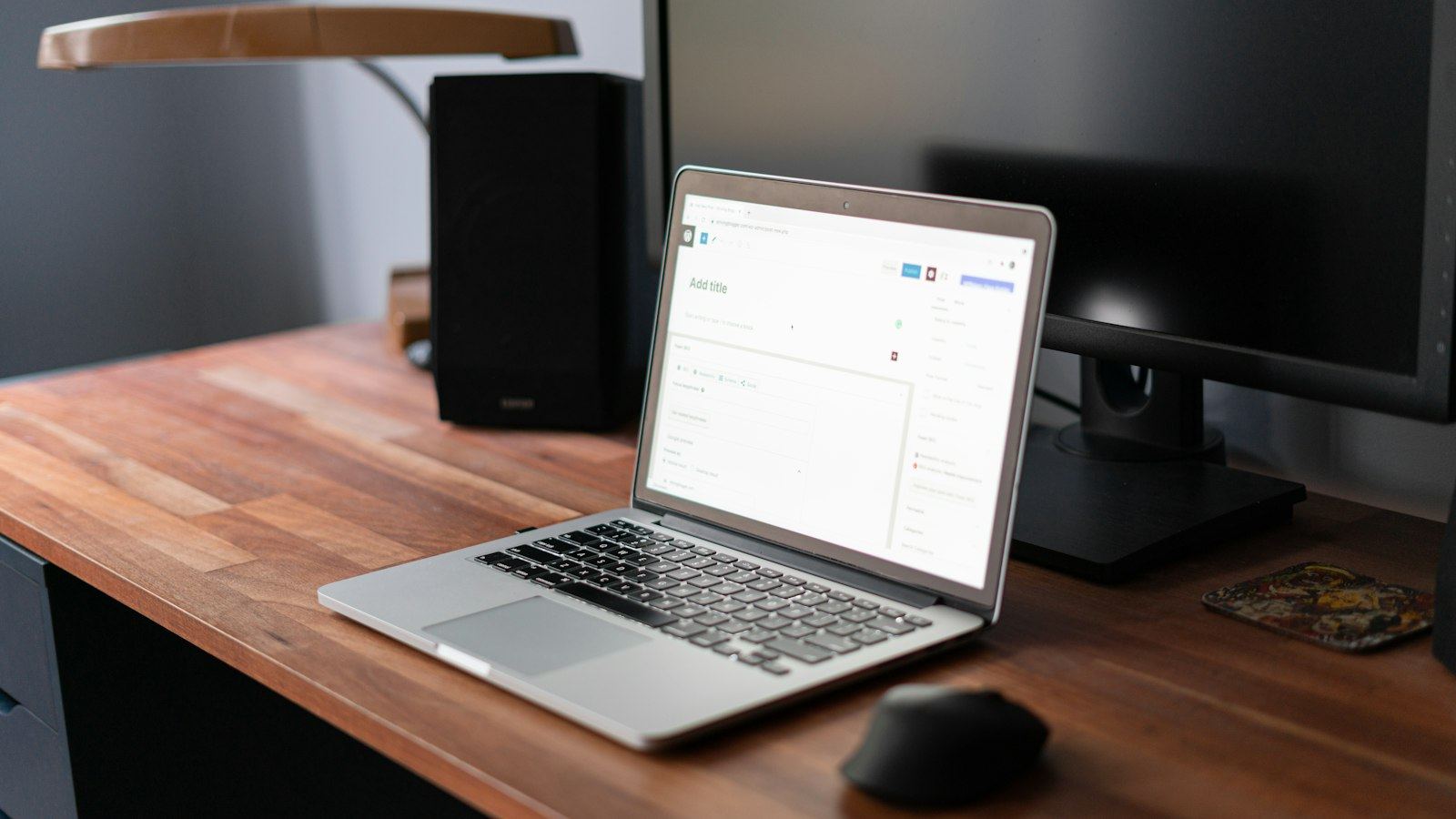Laptop on a wooden desk
